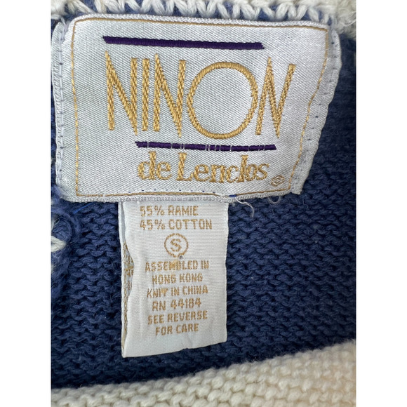 Vintage Ninon de Lenclos Sweater Women Small Light Blue Embroidery Floral Granny - Picture 4 of 9